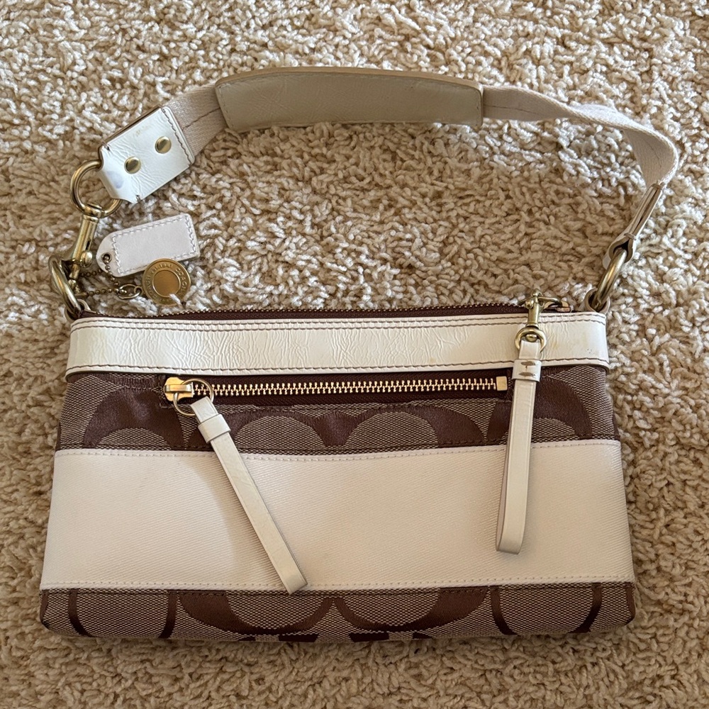 Coach Tan and Cream Shoulder Bag